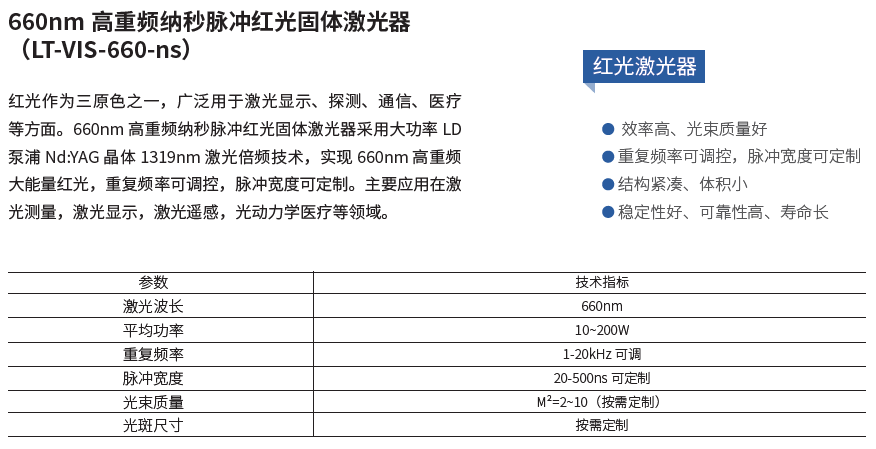 660nm 高重频纳秒脉冲红光固体激光器（LT-VIS-660-ns）