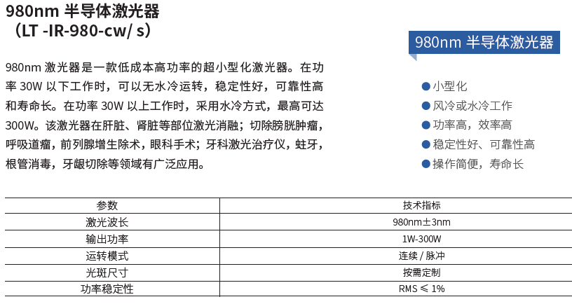 980nm 半导体激光器(LT -IR-980-cw persecond)